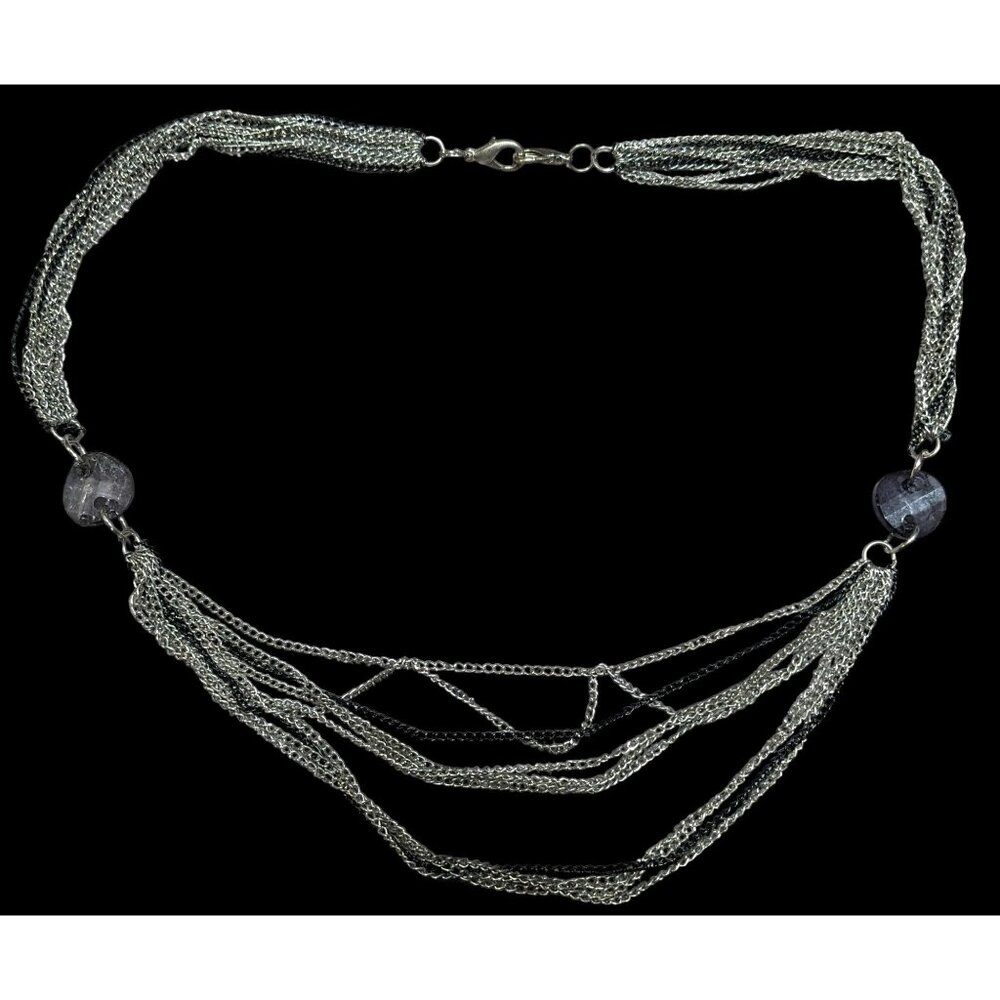 Chic Multilayer Chain Necklace Silver Tone With Muted Purple Bead Accents